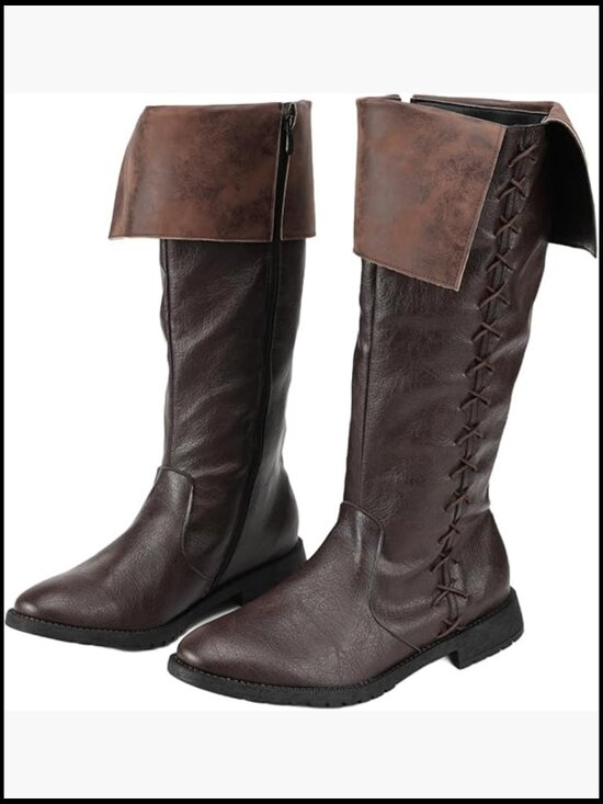 Retro Medieval Renaissance Pull On Boots Mid Calf Gothic Cosplay Cuff Shoes